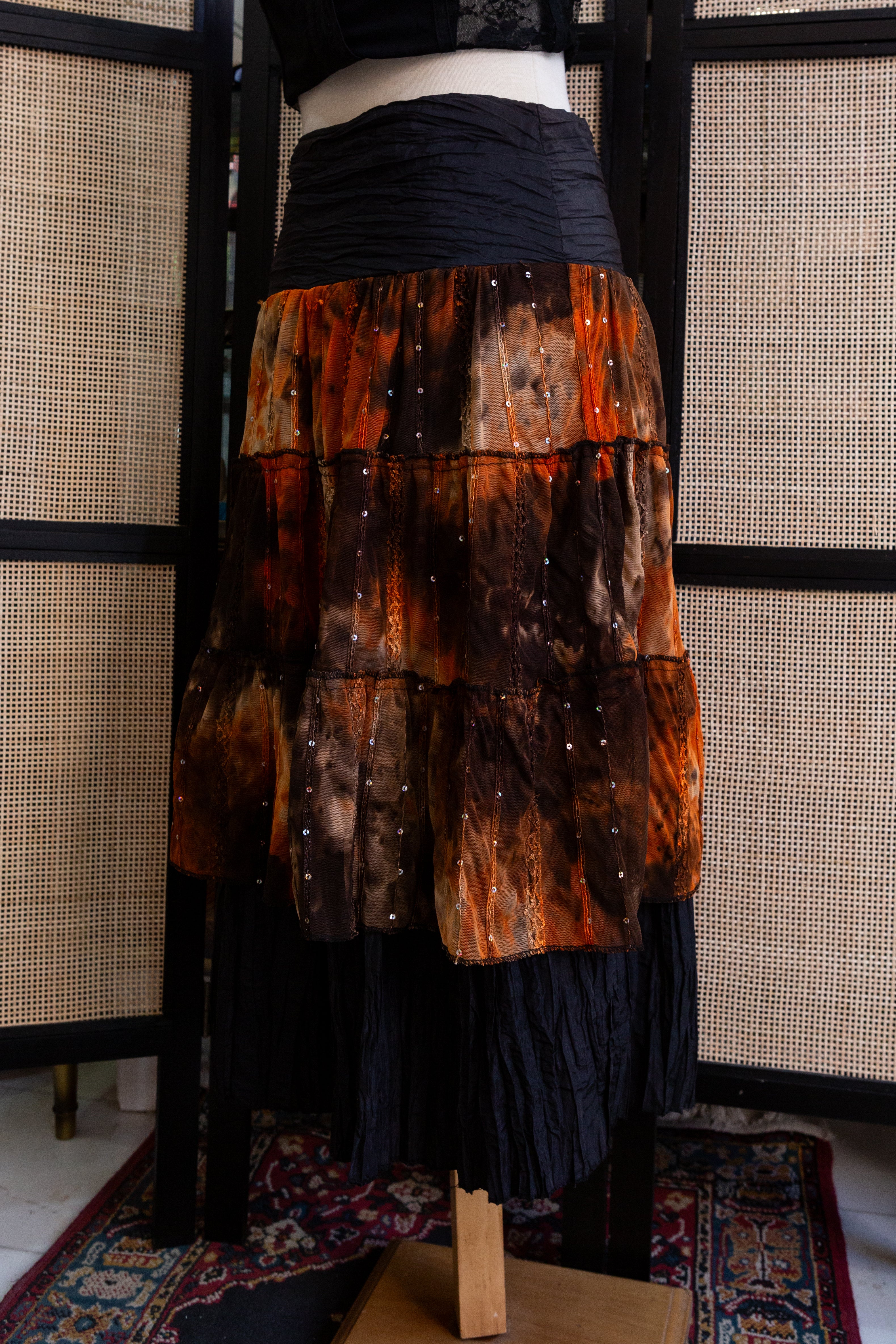 Vintage Boho Tiered Maxi Skirt