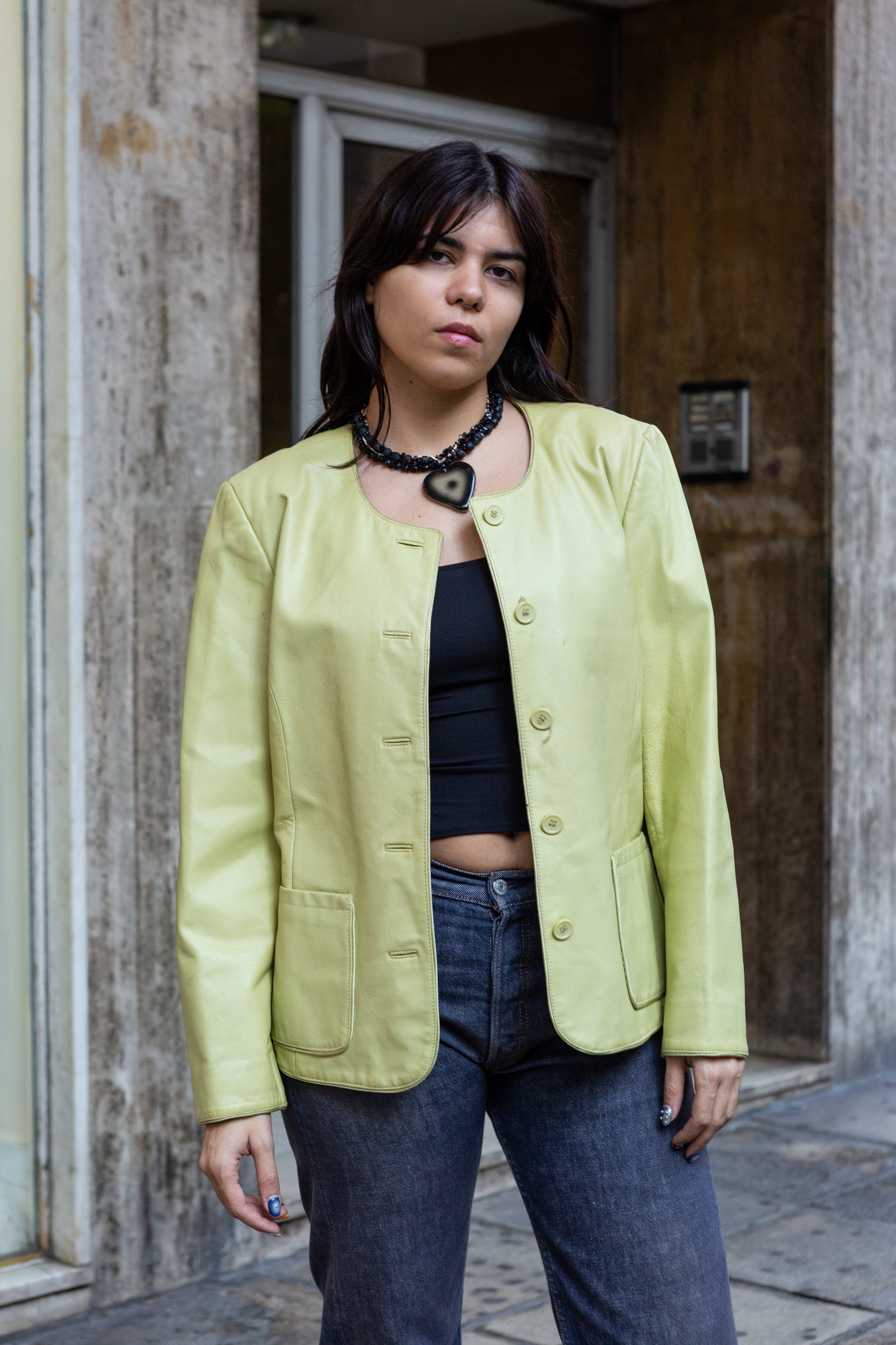 Vintage green genuine leather jacket (M/L)