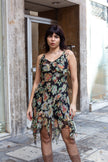 Vintage 100% silk floral asymmetrical dress with ruffle detailing (XS/S)