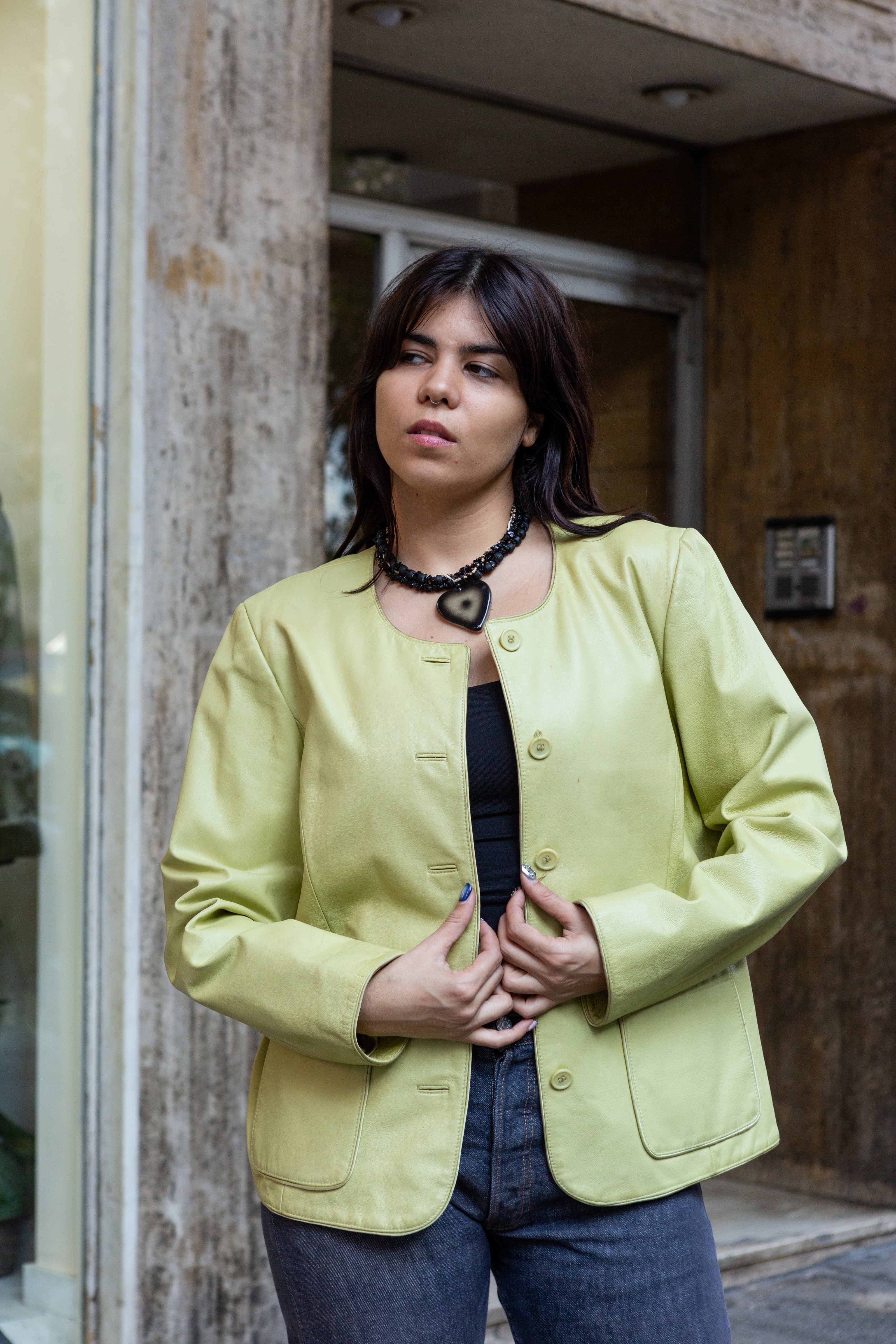 Vintage green genuine leather jacket (M/L)