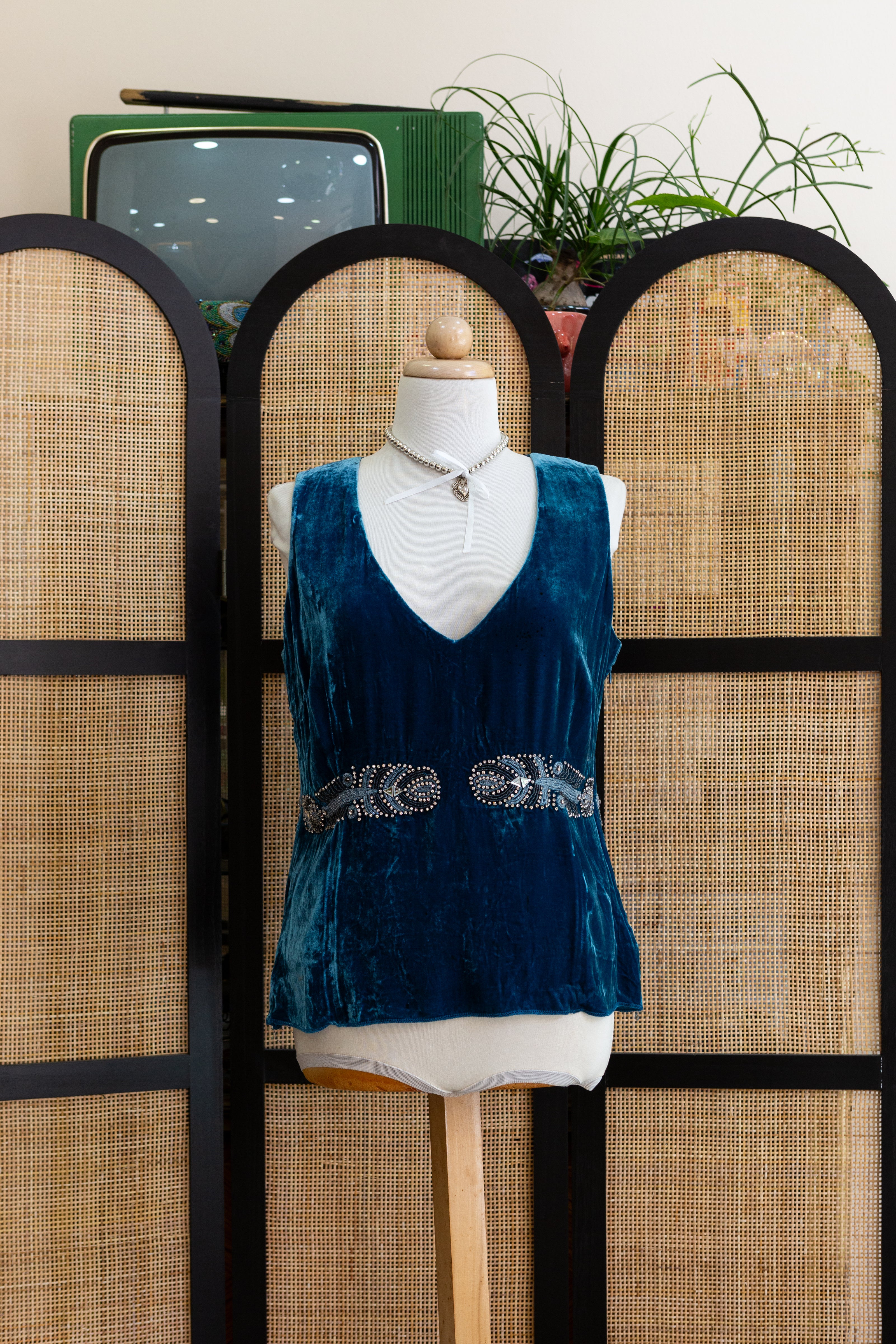 Vintage silk velvet top with bead detailing