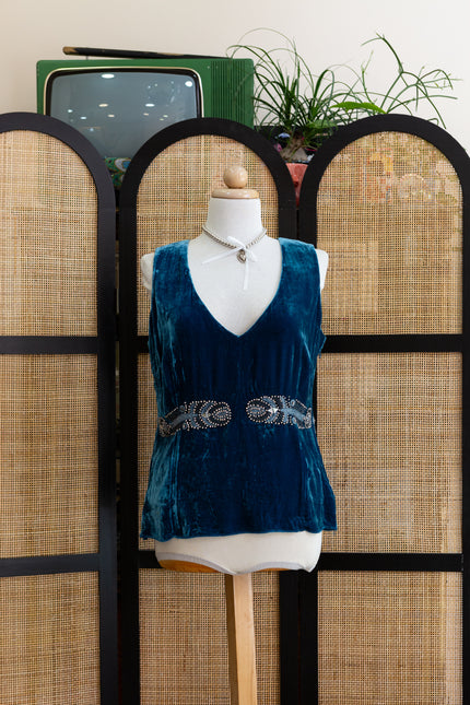Vintage silk velvet top with bead detailing