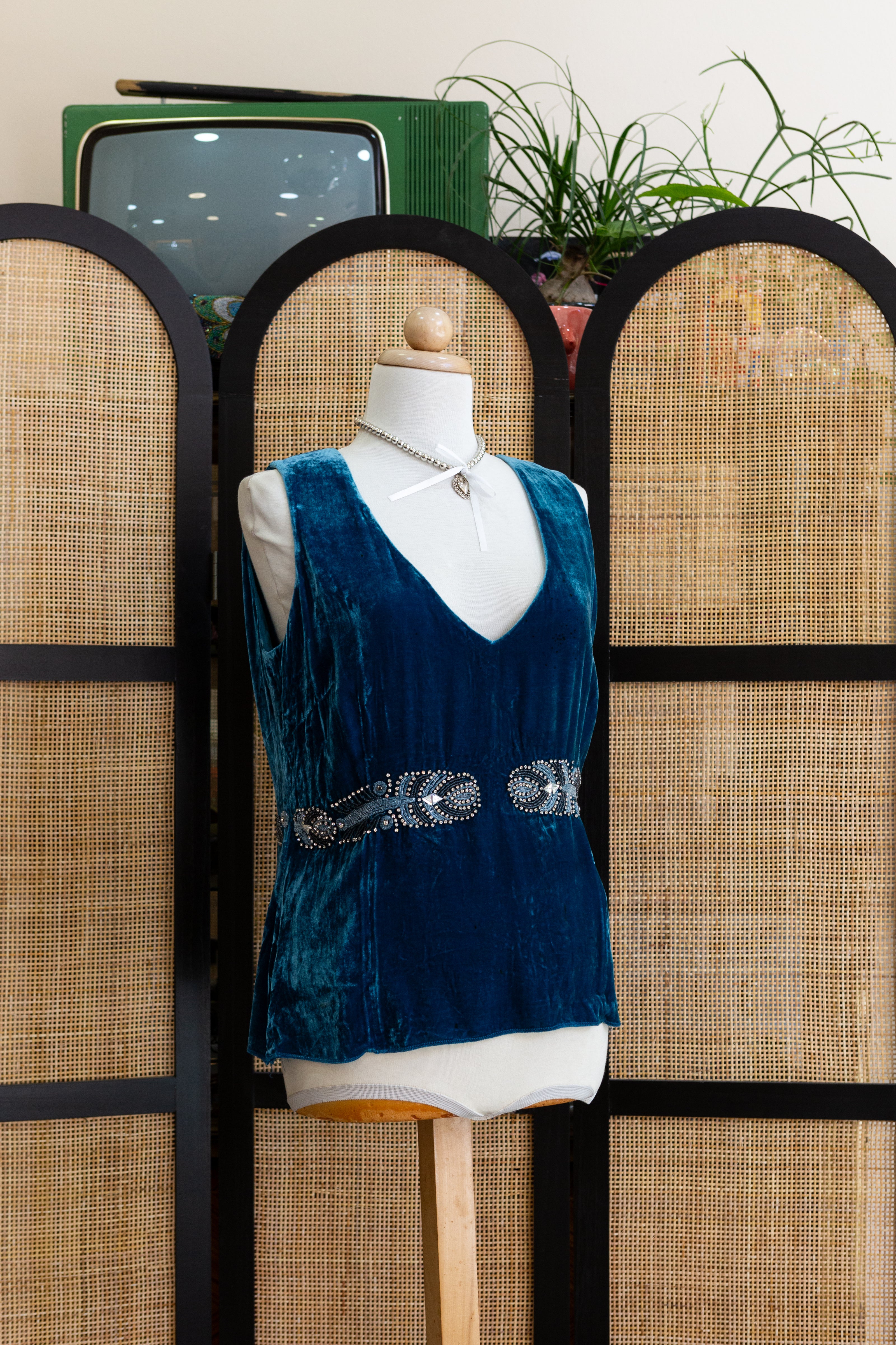 Vintage silk velvet top with bead detailing
