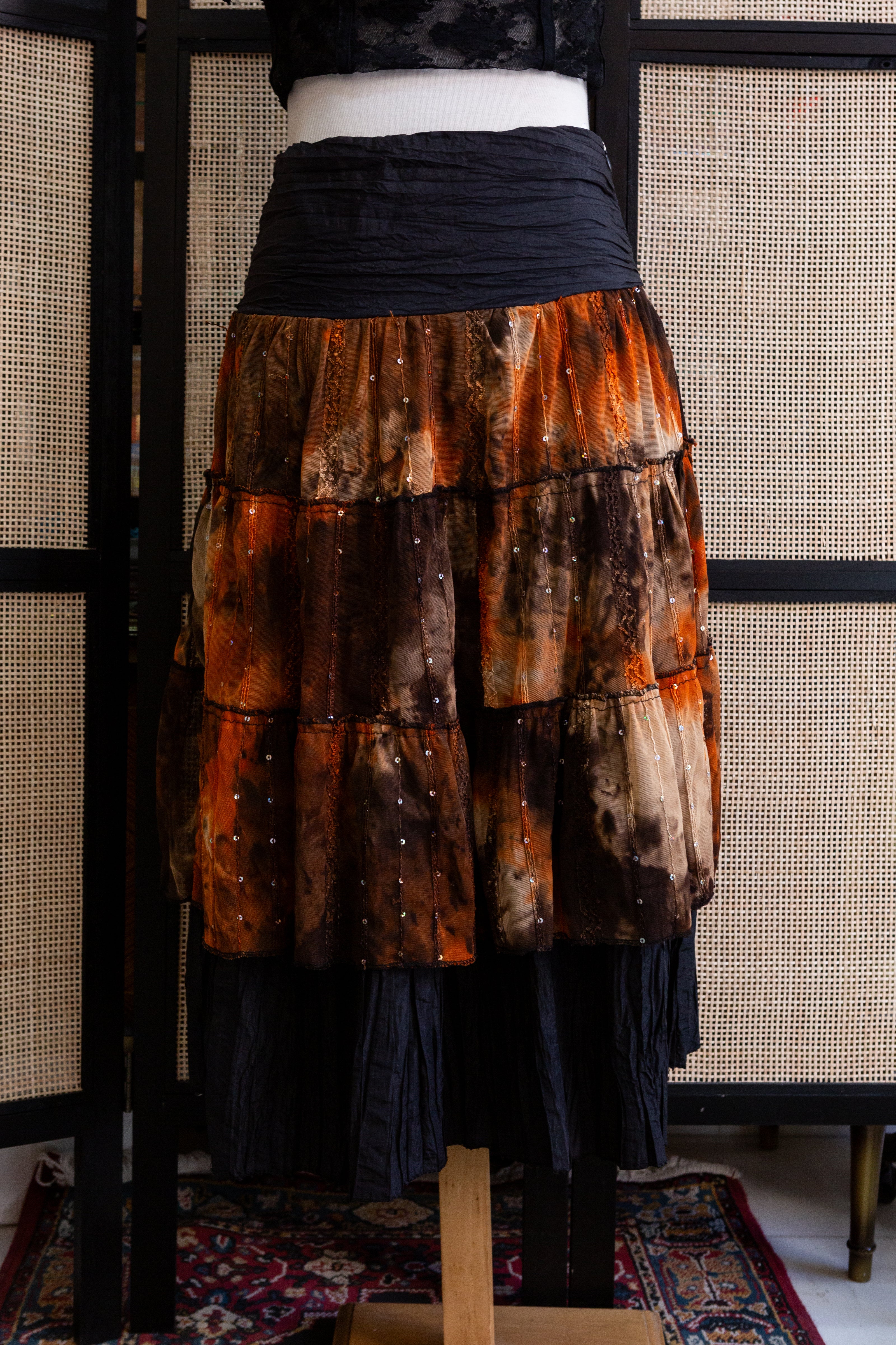 Vintage Boho Tiered Maxi Skirt