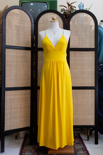 Vintage maxi yellow backless dress