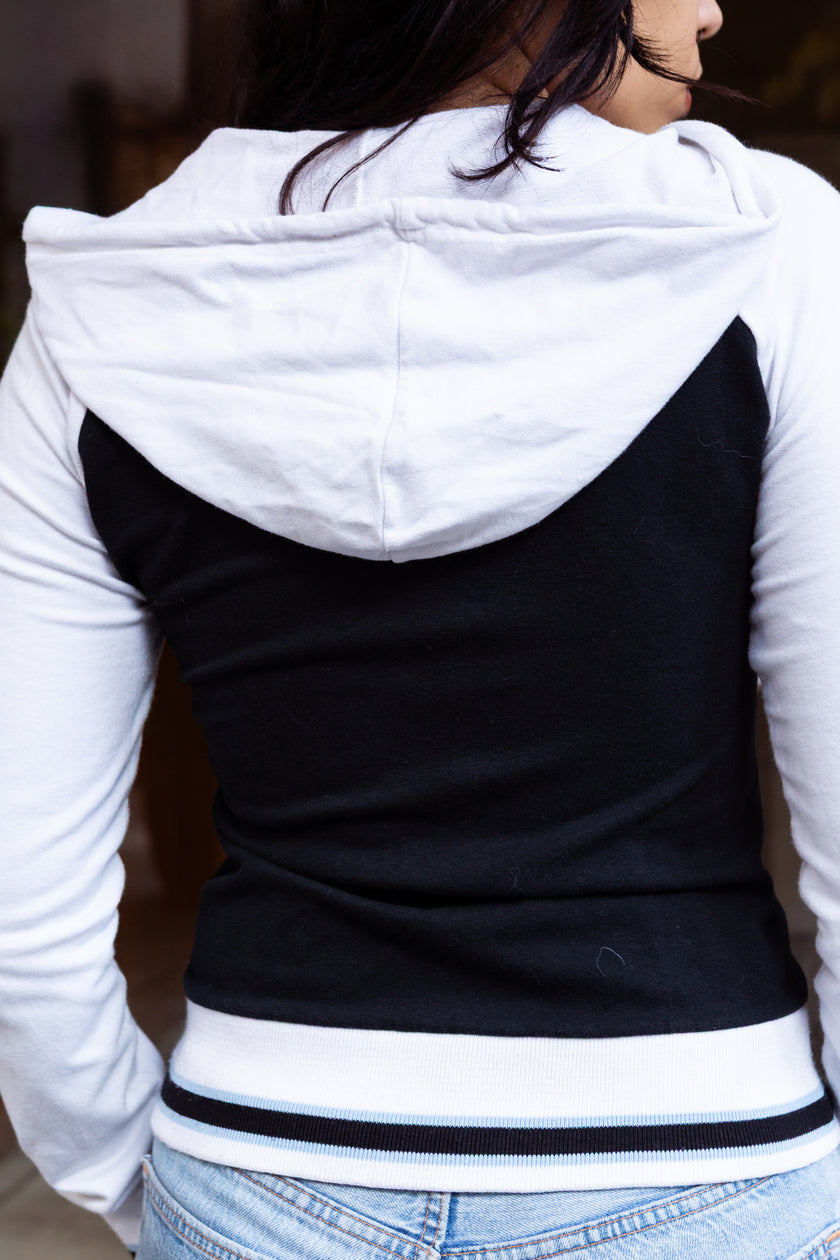 Black & White “American” Varsity-Style Zip-Up Hoodie (S/L)