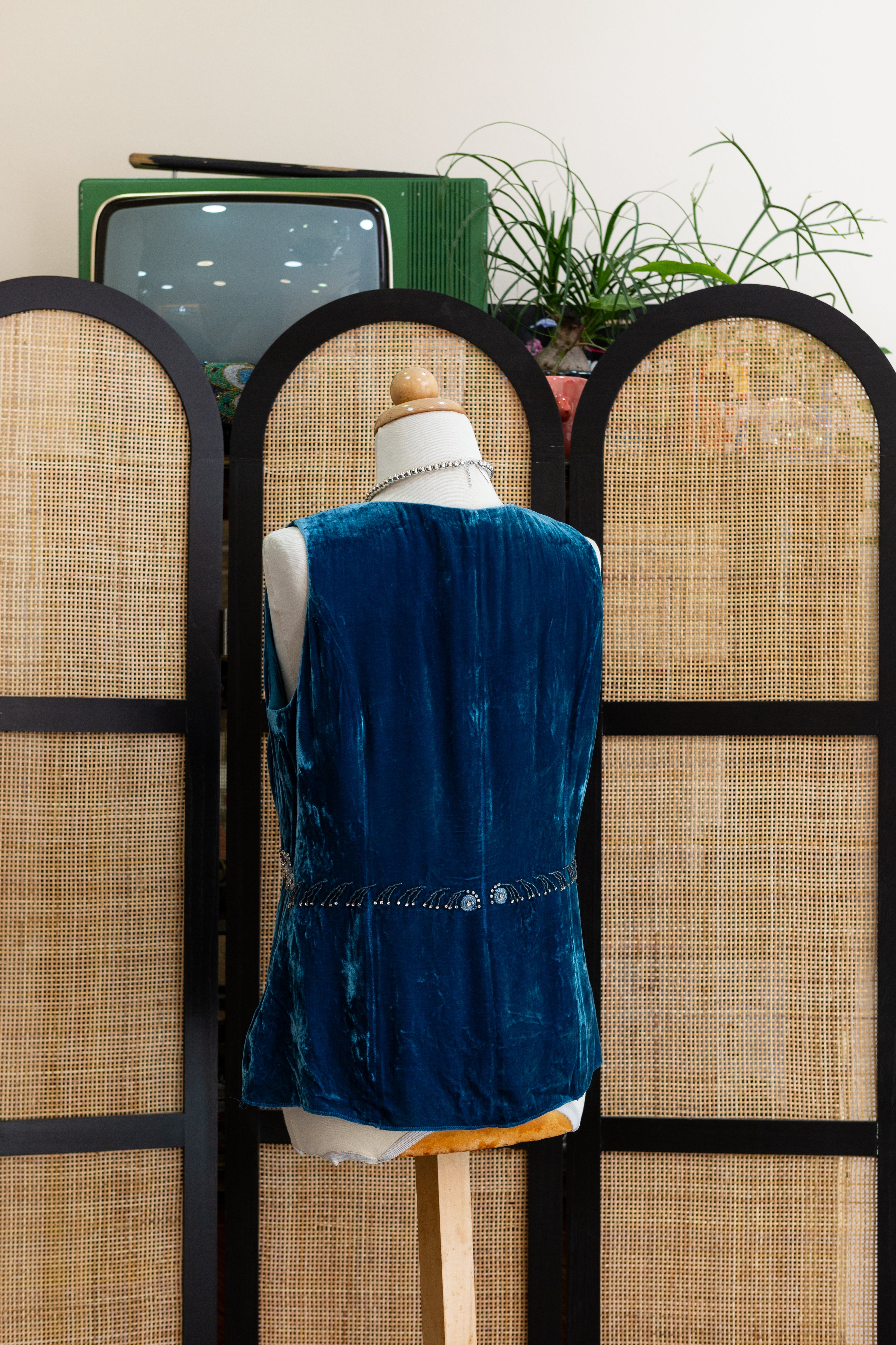 Vintage silk velvet top with bead detailing