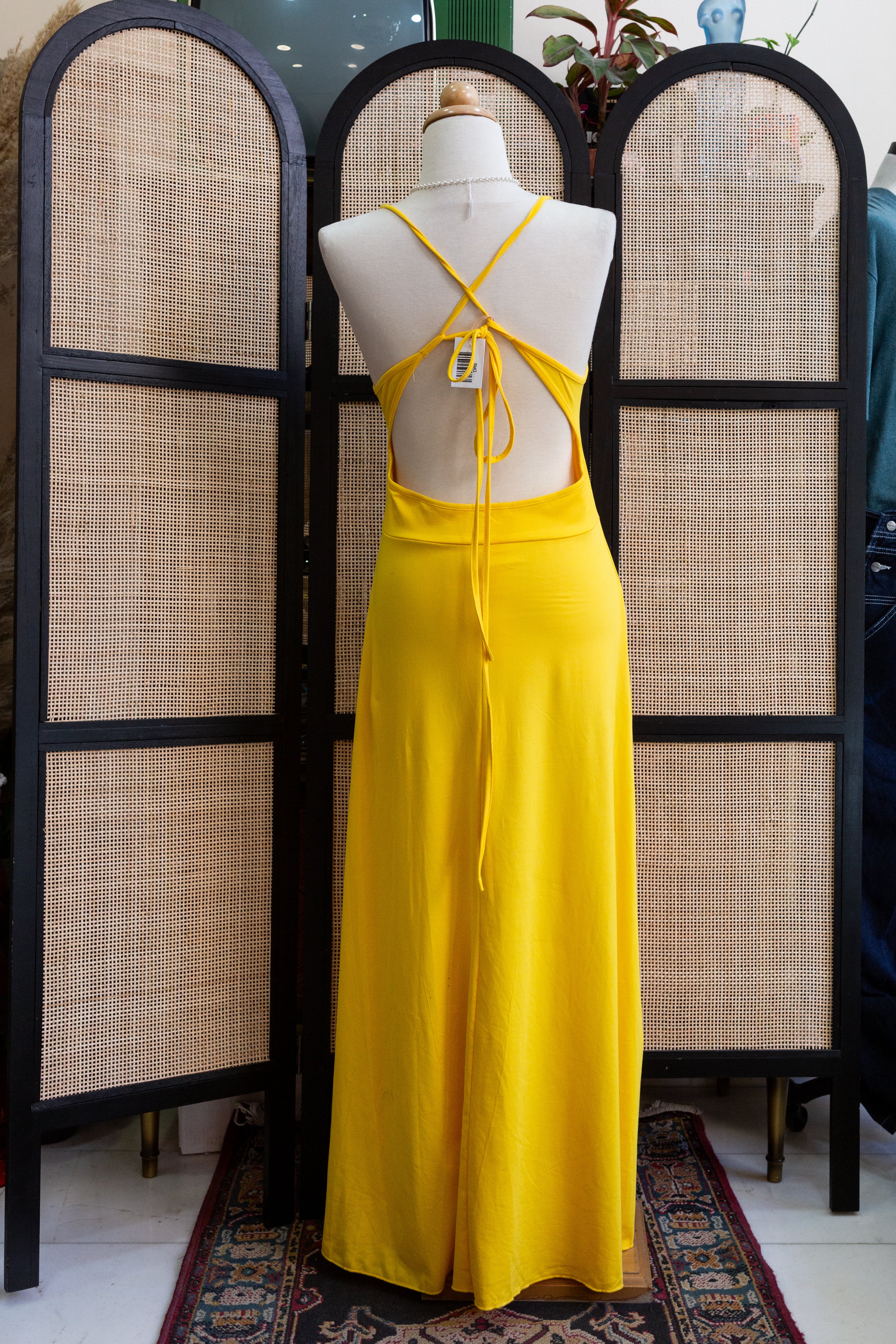Vintage maxi yellow backless dress