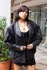 Vintage 80s genuine leather jacket with patterned leather details and shoulder pads