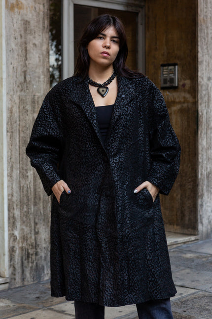 Vintage genuine leather jacket with animal print patern (L)