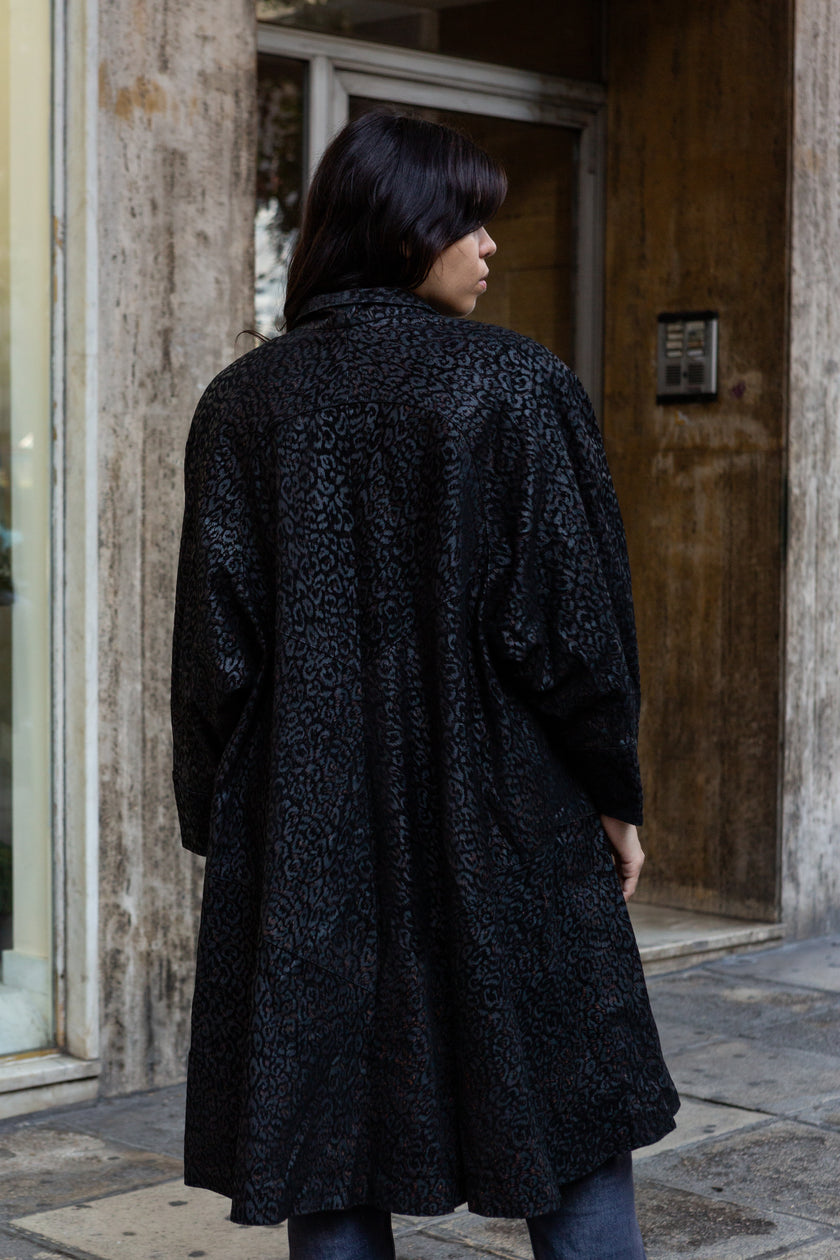 Vintage genuine leather jacket with animal print patern (L)