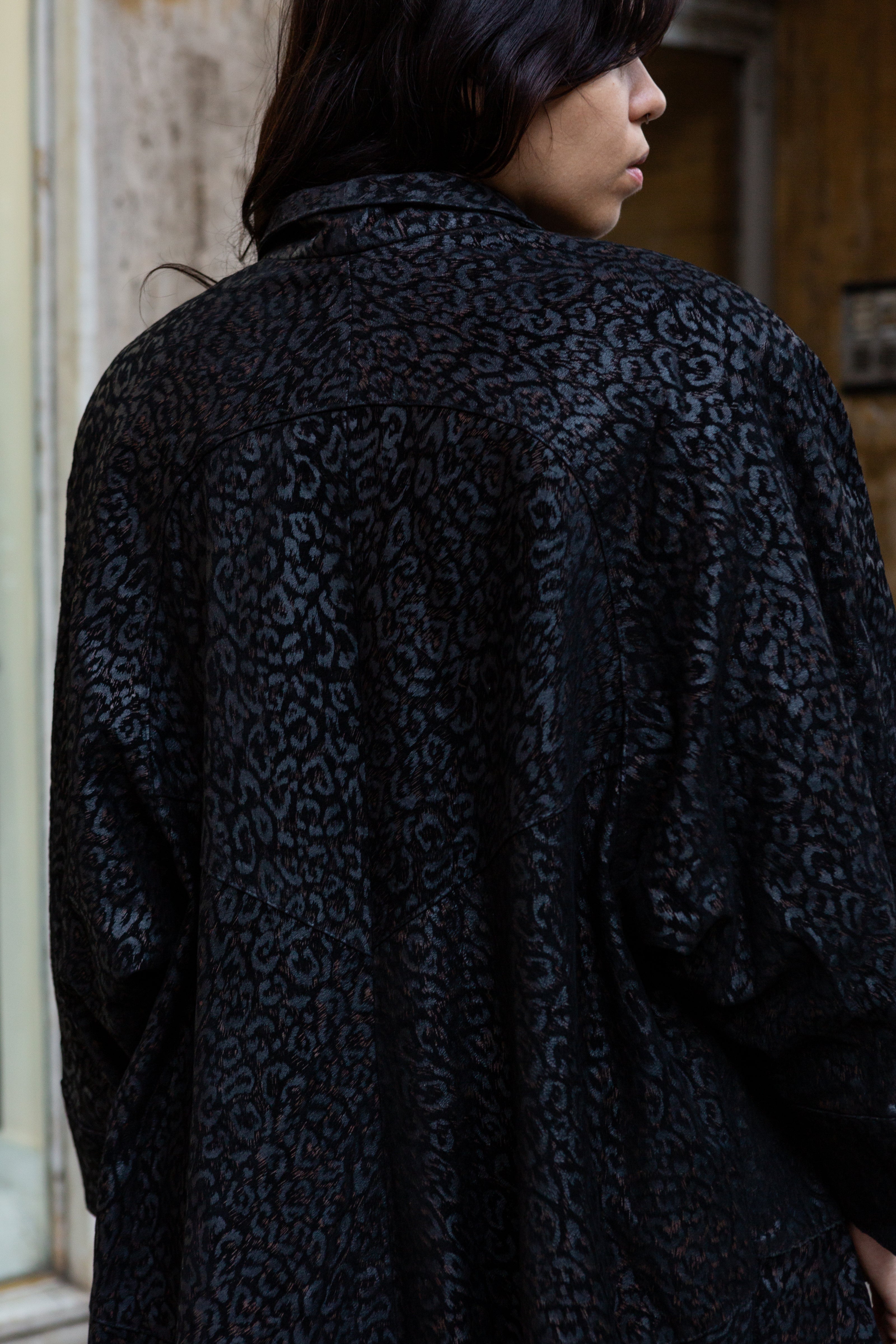 Vintage genuine leather jacket with animal print patern (L)