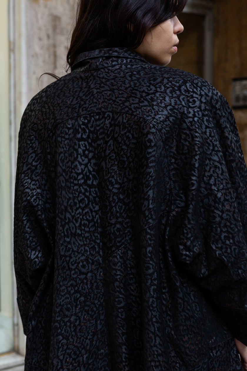 Vintage genuine leather jacket with animal print patern (L)