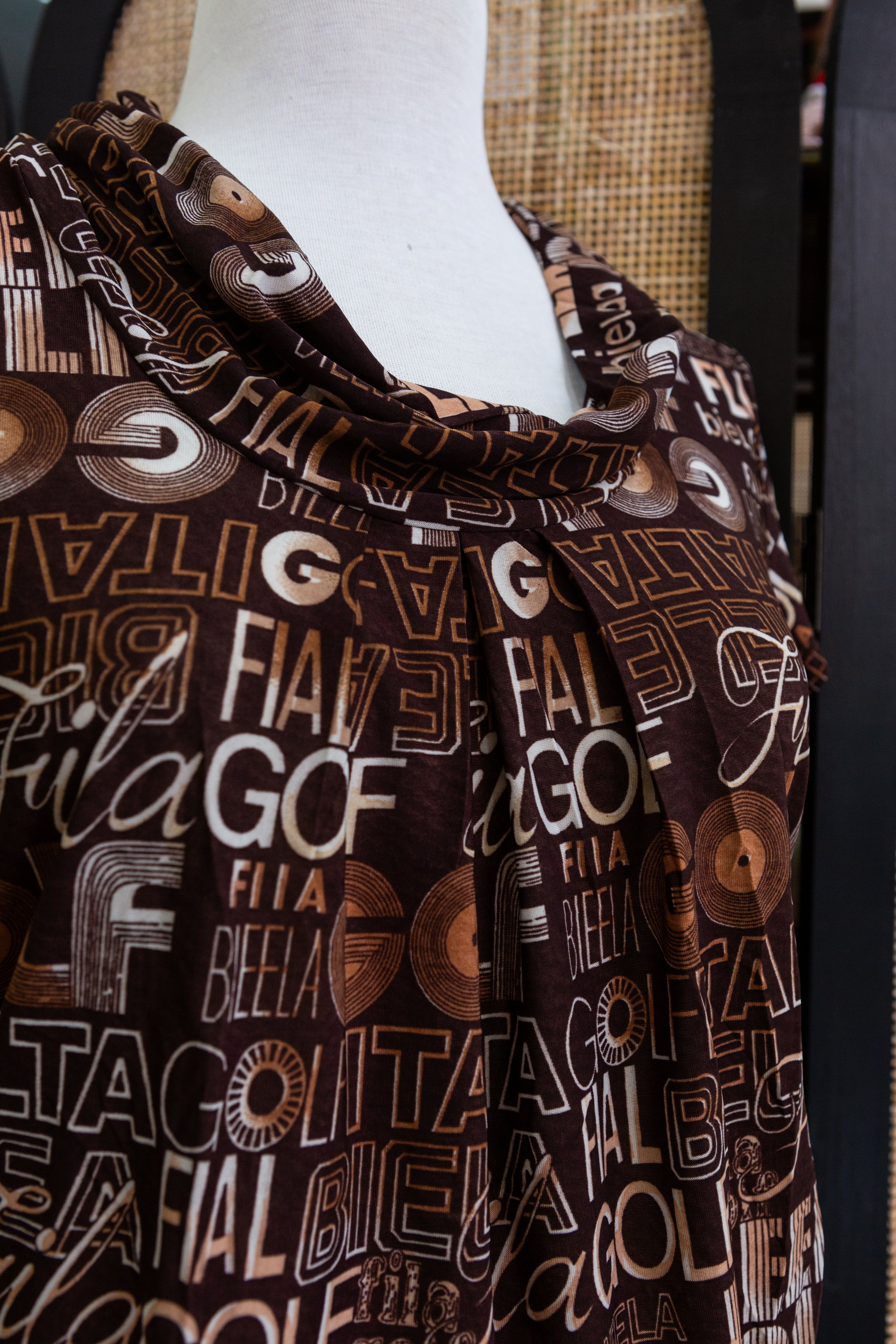 Vintage Letter Print Cowl Neck Top