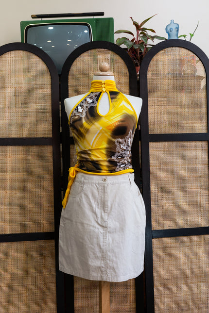 Vintage Khaki Utility Mini Skirt – Y2K Casual Cargo Style with Pockets