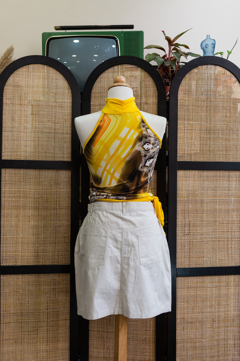 Vintage Khaki Utility Mini Skirt – Y2K Casual Cargo Style with Pockets