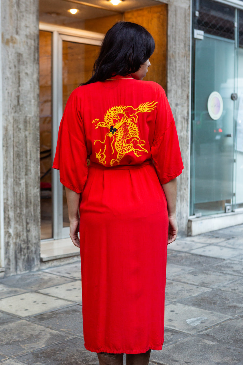 Beautiful viscose asian dragon robe with embroidered detailing