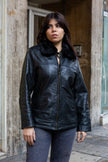 Vintage genuine leather jacket with faux fur colar (L)
