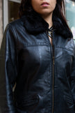 Vintage genuine leather jacket with faux fur colar (L)