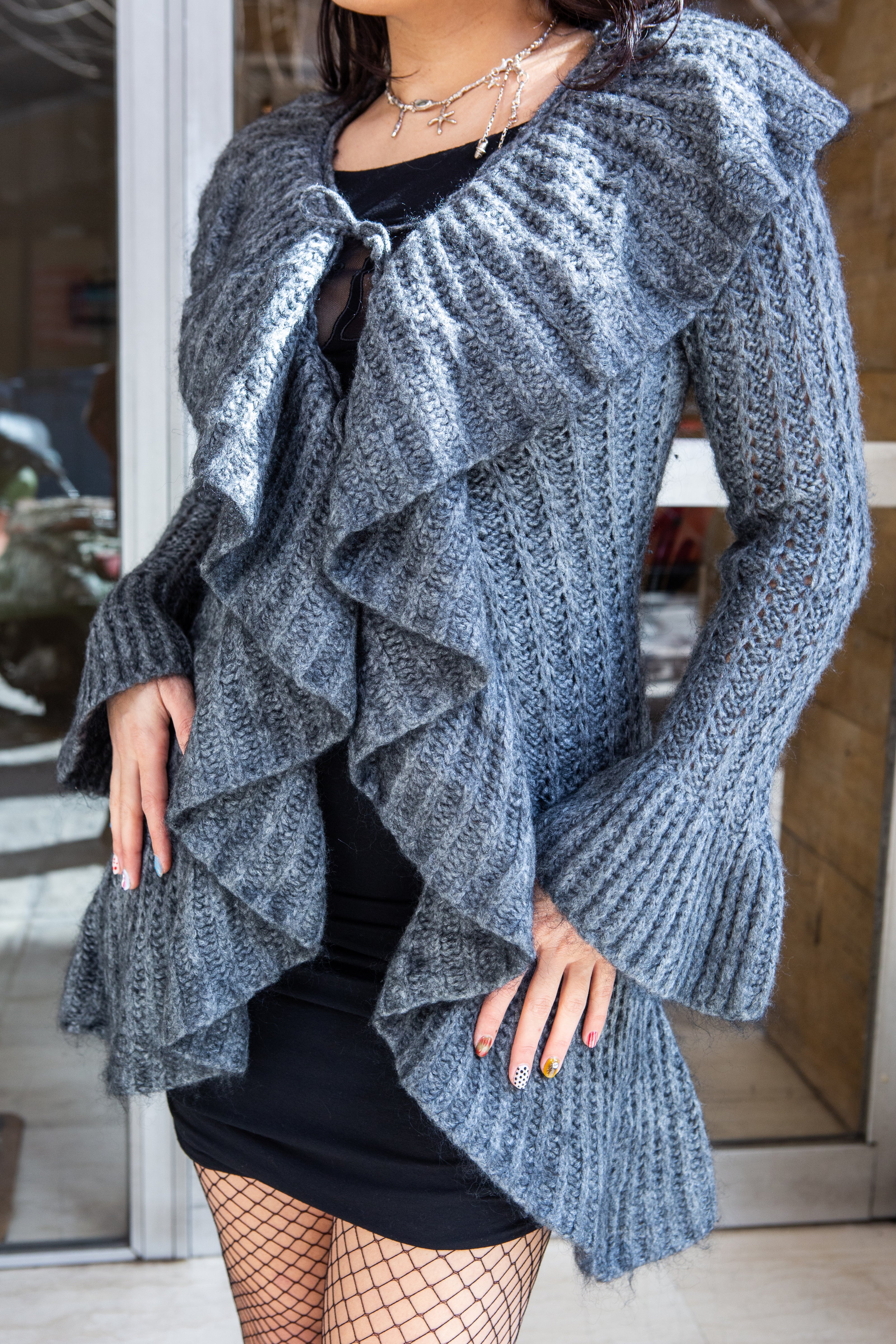 Amazing grey knitted cardigan dress (S/M)