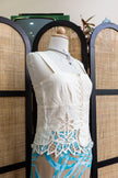 Vintage Ivory Linen Corset Top with Cutout Lace Hem