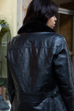 Vintage genuine leather jacket with faux fur colar (L)