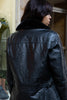 Vintage genuine leather jacket with faux fur colar (L)
