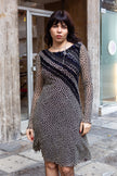 Vintage mesh polka dot dress with velvet detailing (M/XL)