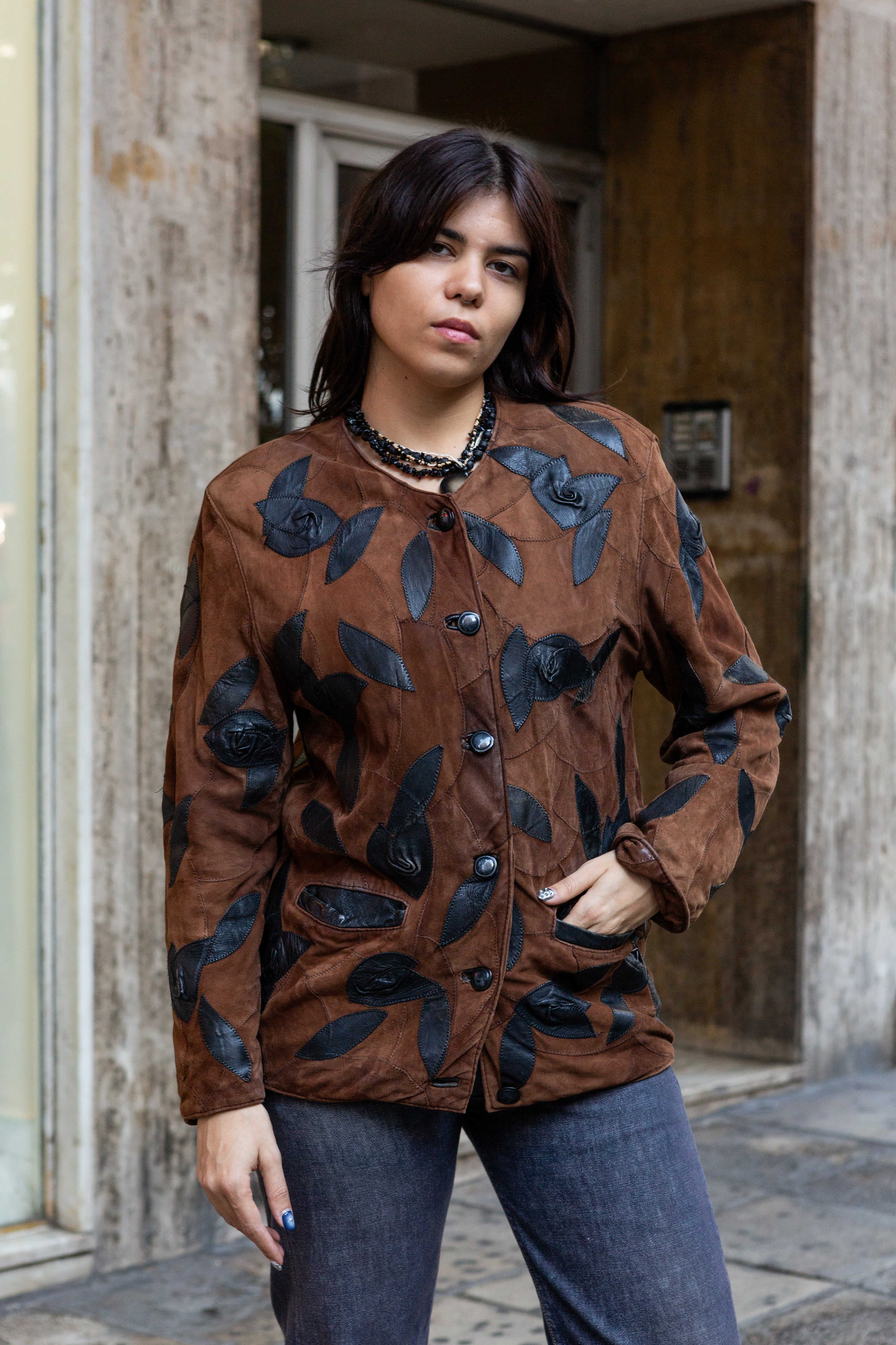 Vintage funky patchwork leather jacket (M)