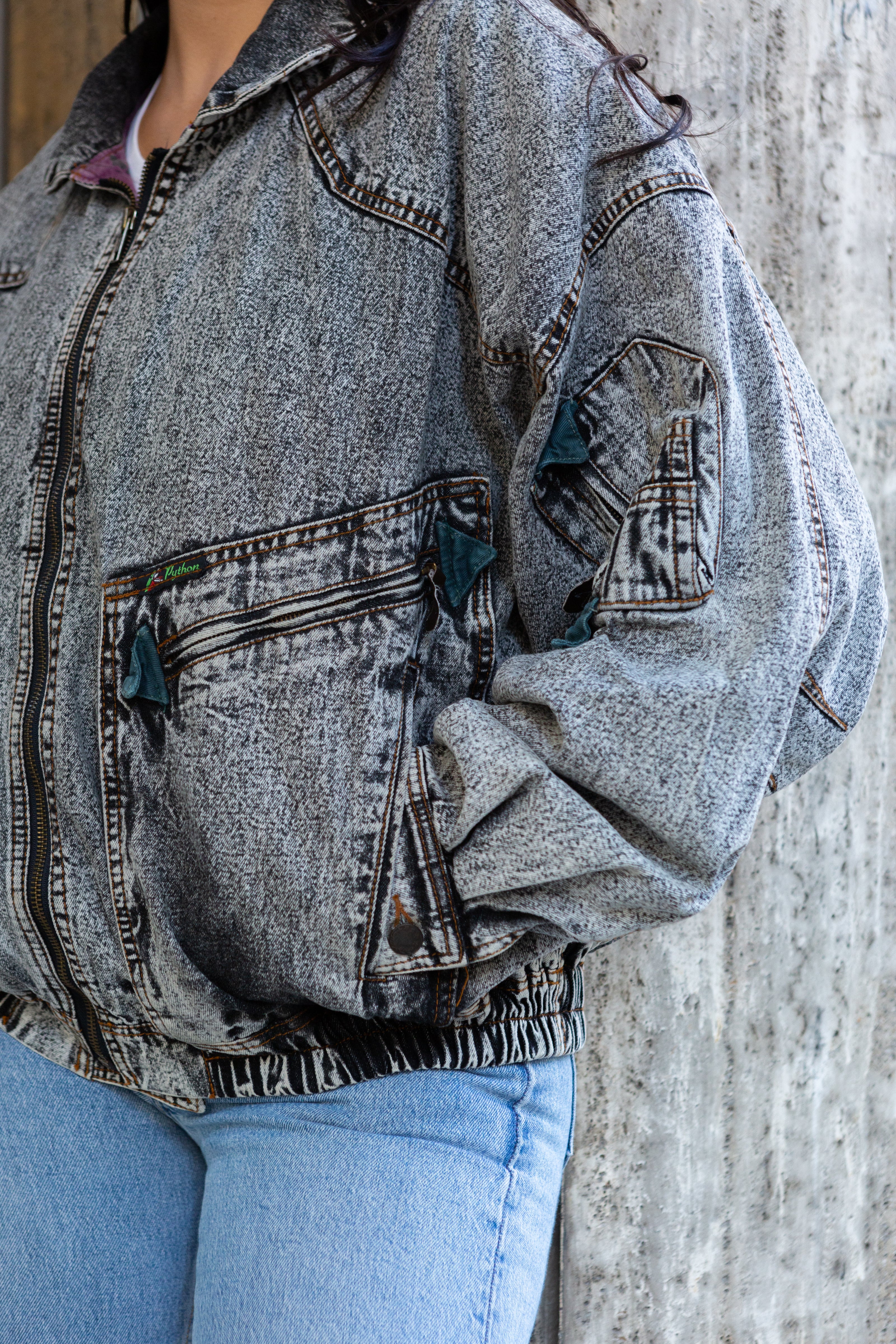 Python super cool bomber jean jacket