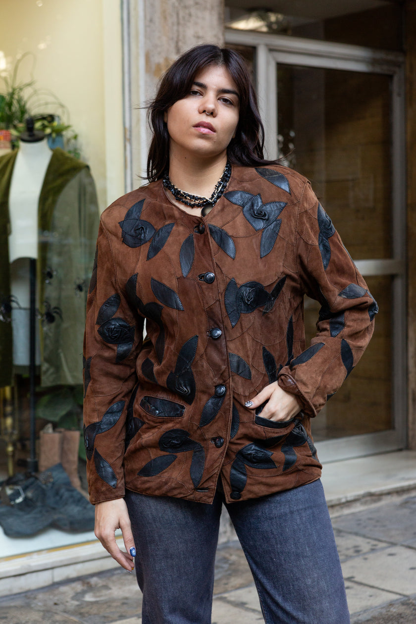 Vintage funky patchwork leather jacket (M)