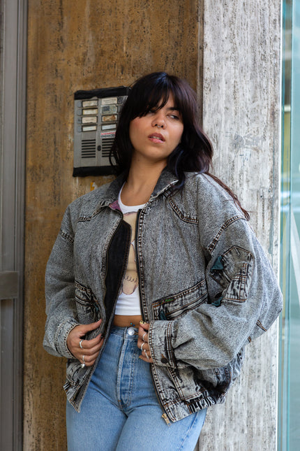 Python super cool bomber jean jacket
