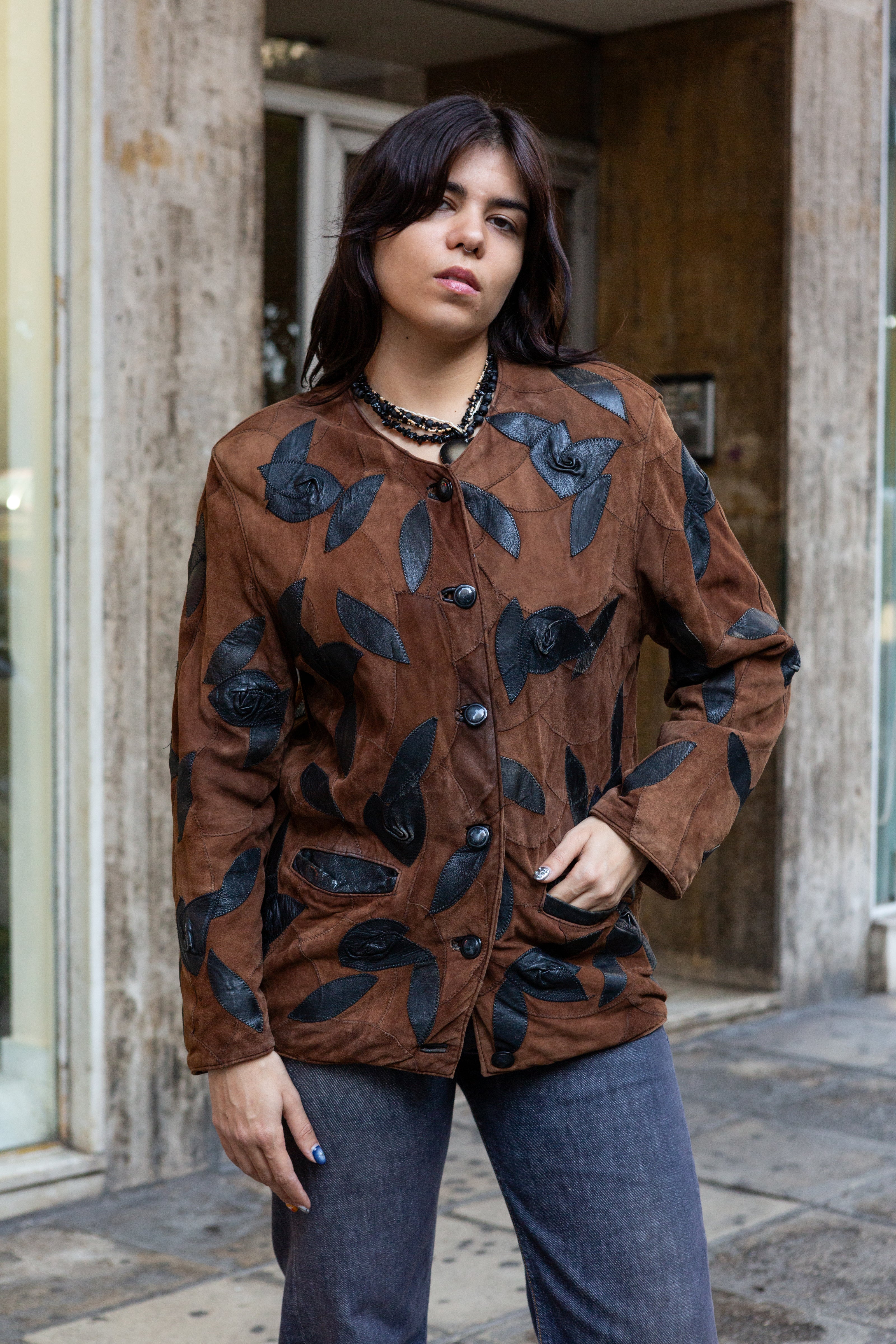 Vintage funky patchwork leather jacket (M)