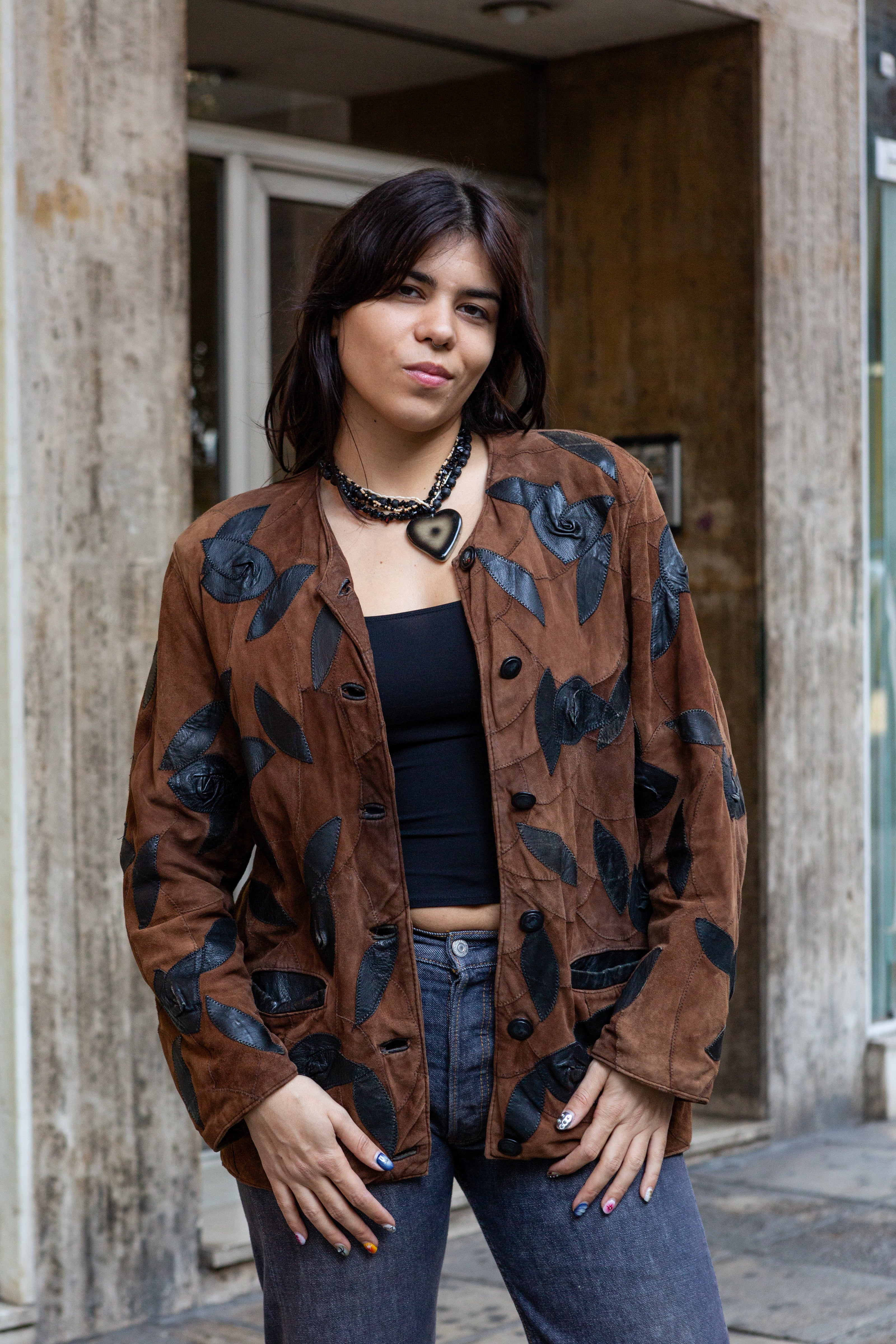 Vintage funky patchwork leather jacket (M)