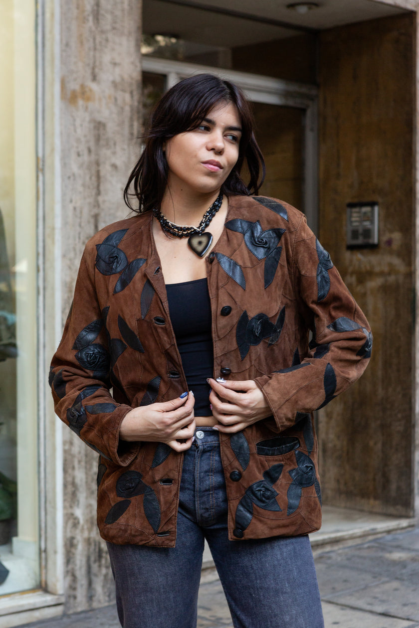 Vintage funky patchwork leather jacket (M)