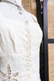 Vintage Ivory Linen Corset Top with Cutout Lace Hem