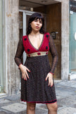 Vintage Boho Layered Dress with Crochet Bodice & Sheer Sleeves (M)