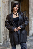 Vintage dark brown leather jacket with patent leather & suede details