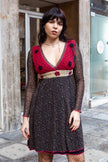 Vintage Boho Layered Dress with Crochet Bodice & Sheer Sleeves (M)