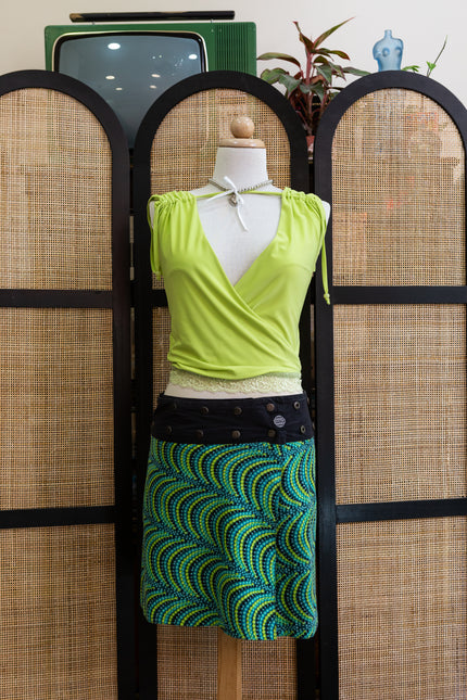 Reversible Snap Skirt – Vibrant Floral & Dot Print Wrap in Teal & Lime