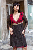 Vintage Boho Layered Dress with Crochet Bodice & Sheer Sleeves (M)