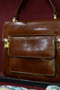 Vintage Structured Brown Faux Snakeskin Handbag – Classic 1960s Style with Gold-Tone Hardware