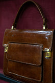 Vintage Structured Brown Faux Snakeskin Handbag – Classic 1960s Style with Gold-Tone Hardware