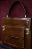 Vintage Structured Brown Faux Snakeskin Handbag – Classic 1960s Style with Gold-Tone Hardware