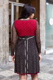 Vintage Boho Layered Dress with Crochet Bodice & Sheer Sleeves (M)
