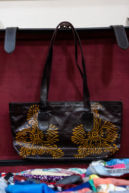 Vintage Boho Leather Tote with Floral Motif