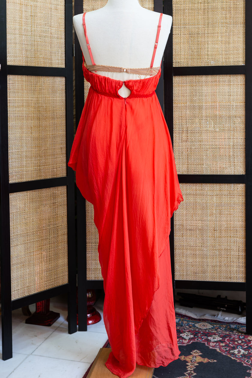 Deadstock Vintage Sheer Scarlet Asymmetrical Chiffon Dress