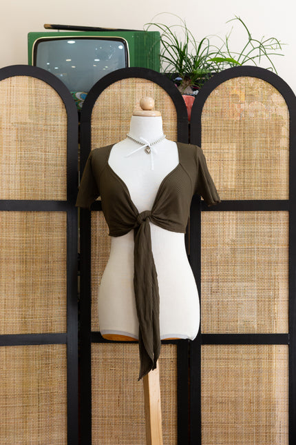 Cute brown cropped wrap top