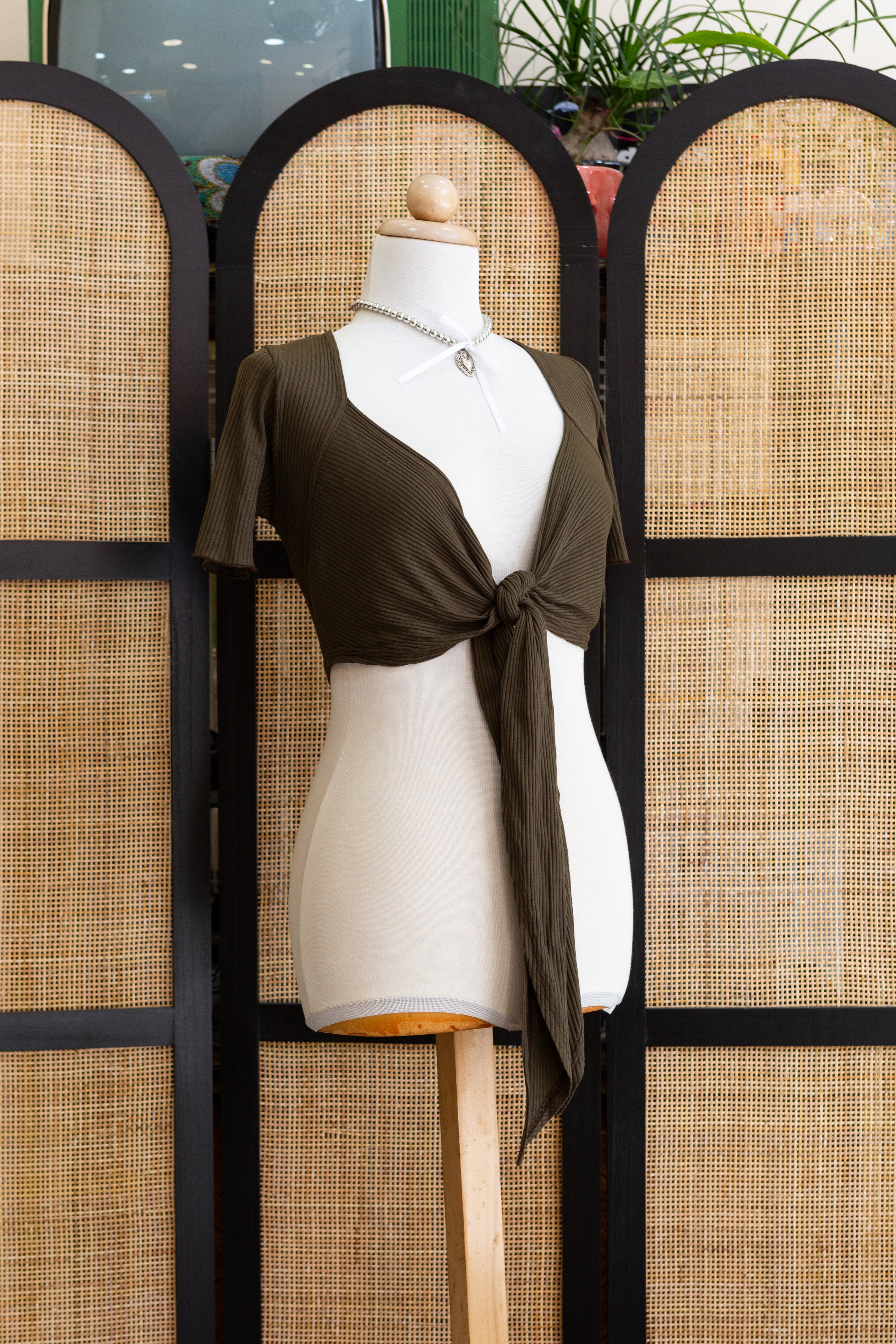 Cute brown cropped wrap top