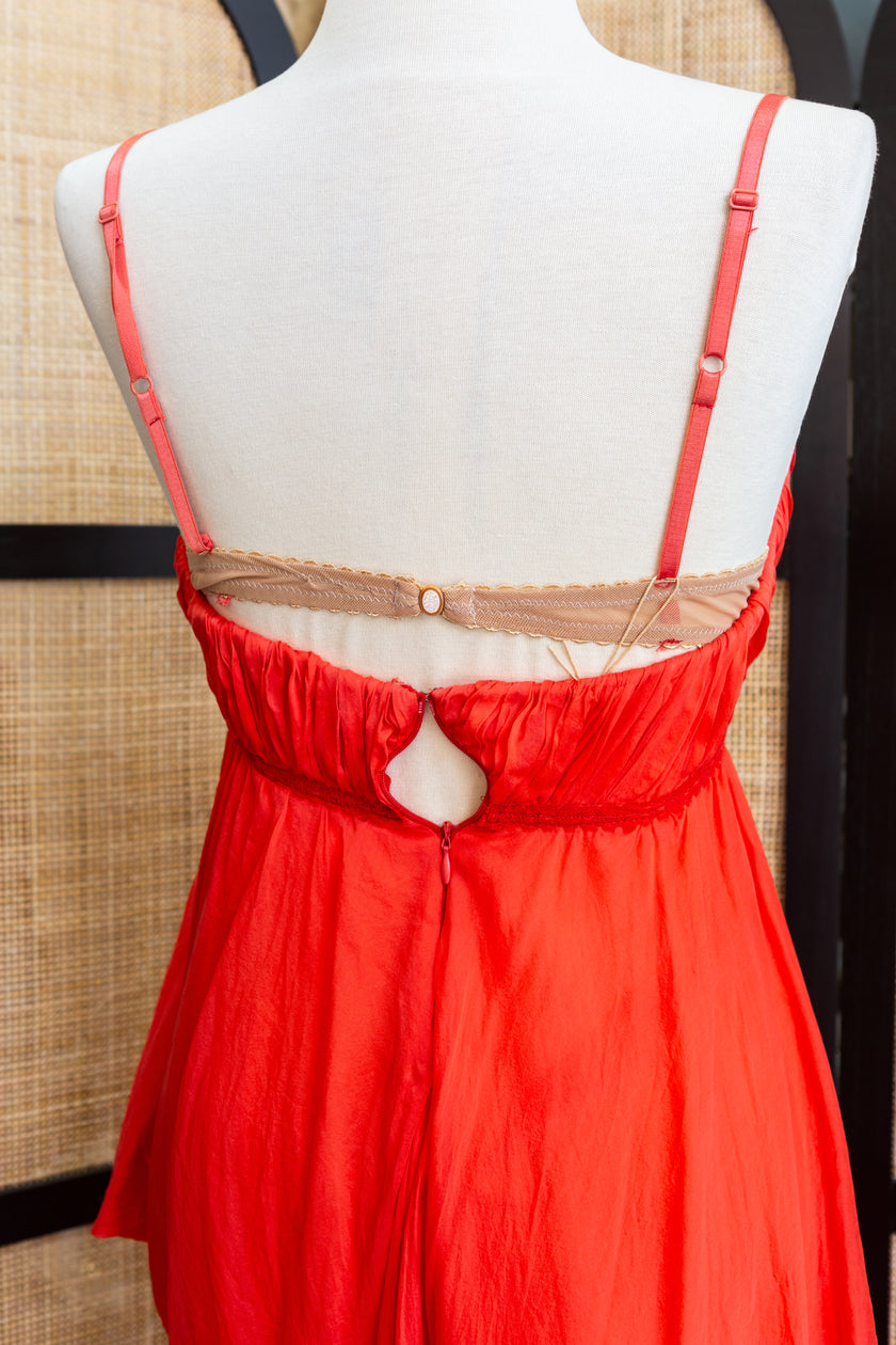 Deadstock Vintage Sheer Scarlet Asymmetrical Chiffon Dress